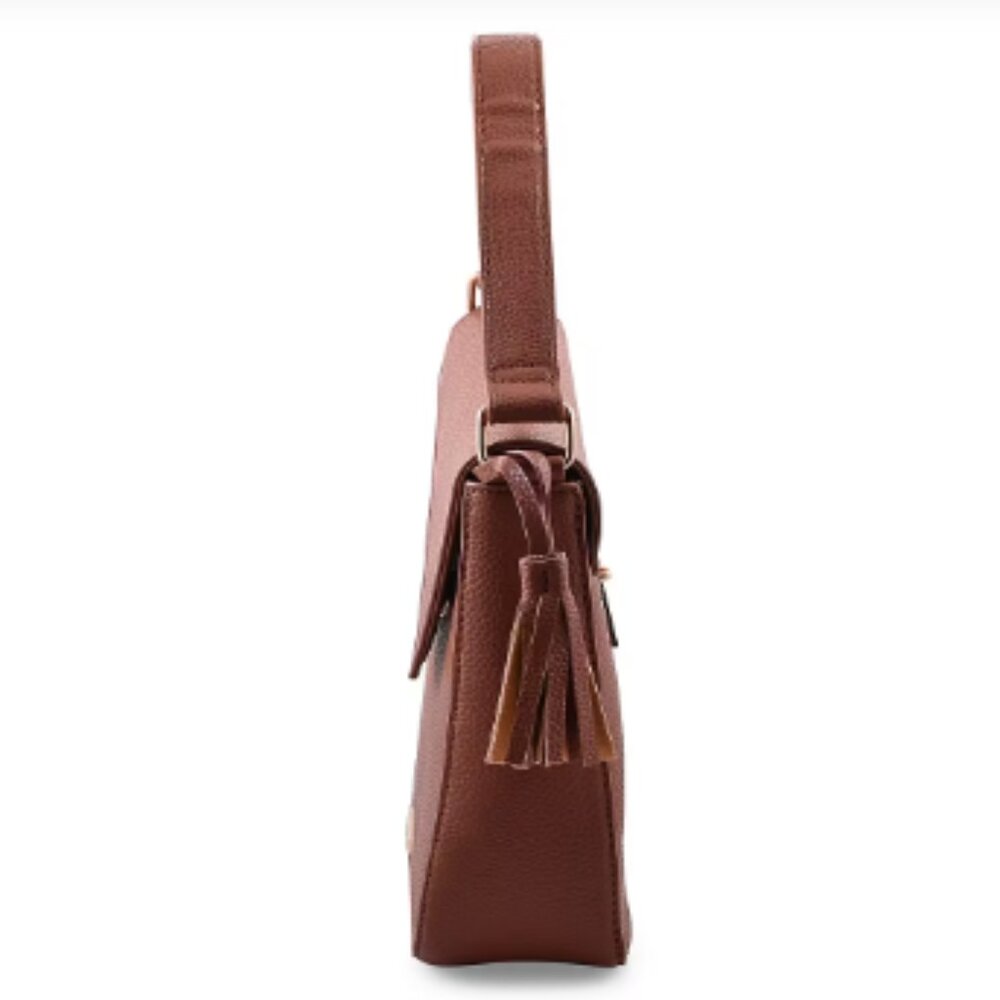 Alexis Bendel Brown Faux Leather Asymmetric Flap Shoulder Bag - Picture 2 of 5